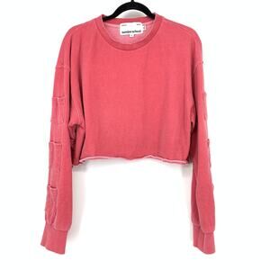Sundae School Crop Sweatshirt Womens Sz L Pink Crew Neck Long Sleeve *FLAW